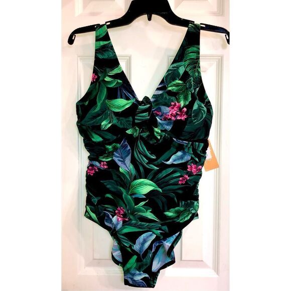 KONA SOL - NWT - L Sz Lg Full Coverage Tummy Control Tie-Front 1-Piece/Tropical - Picture 14 of 15
